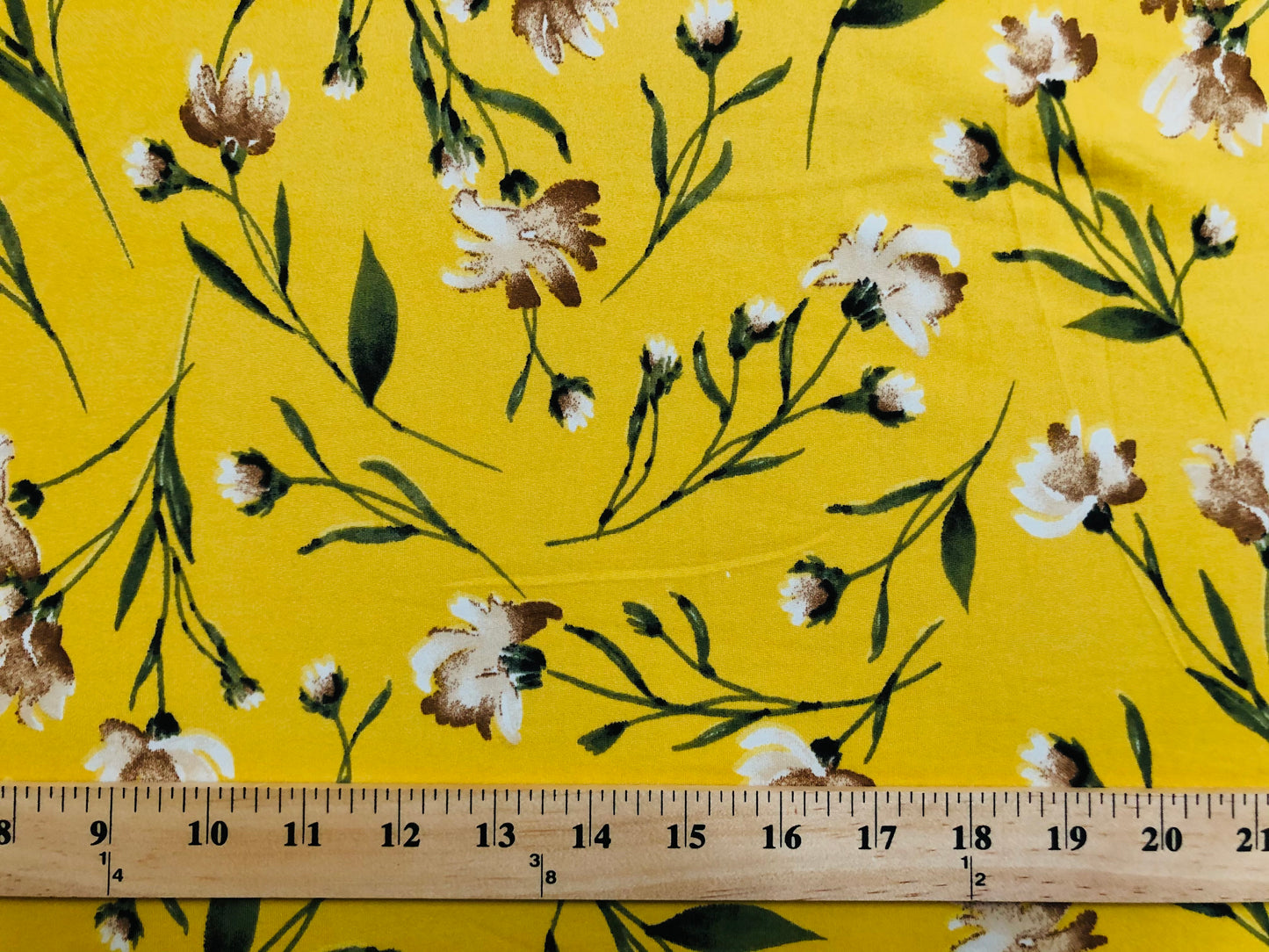 DTY Brushed Fabric-Yellow Brown Taupe Flowers-DTYBPR245-Sold by the Yard-Jersey Fabric