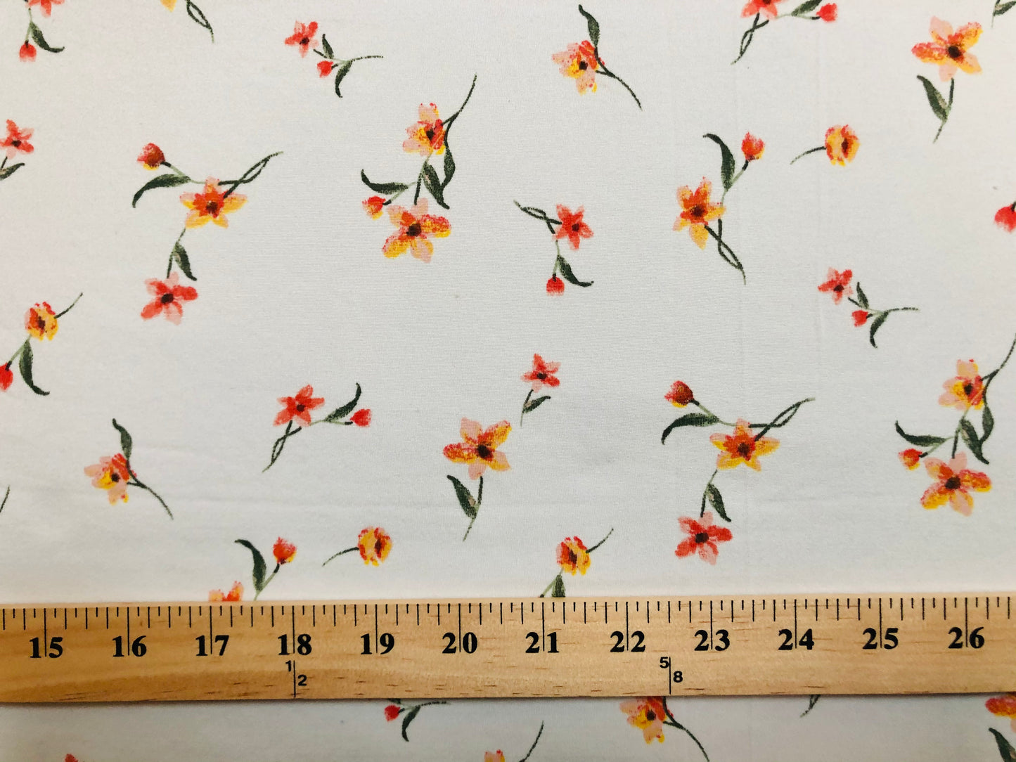 DTY Brushed Fabric-Ivory Red Yellow Flowers-DTYBPR246-Sold by the Yard-Jersey Fabric