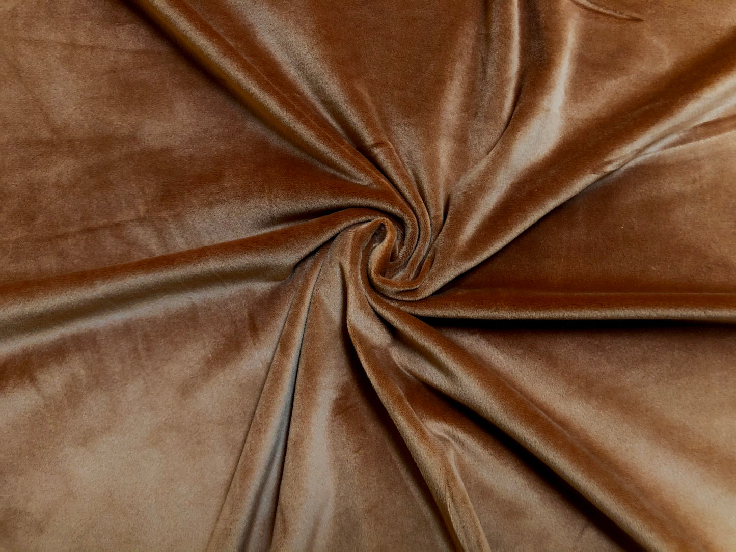 Panne Velvet – Caramel Brown, Mirror-Sheen & Luxury Drape, Extra-Wide 64″, 2-Way Stretch, 96/4 Poly-Spandex – Sold by the Yard (PNVC01)
