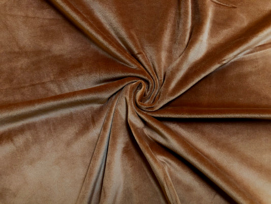Panne Velvet – Caramel Brown, Mirror-Sheen & Luxury Drape, Extra-Wide 64″, 2-Way Stretch, 96/4 Poly-Spandex – Sold by the Yard (PNVC01)