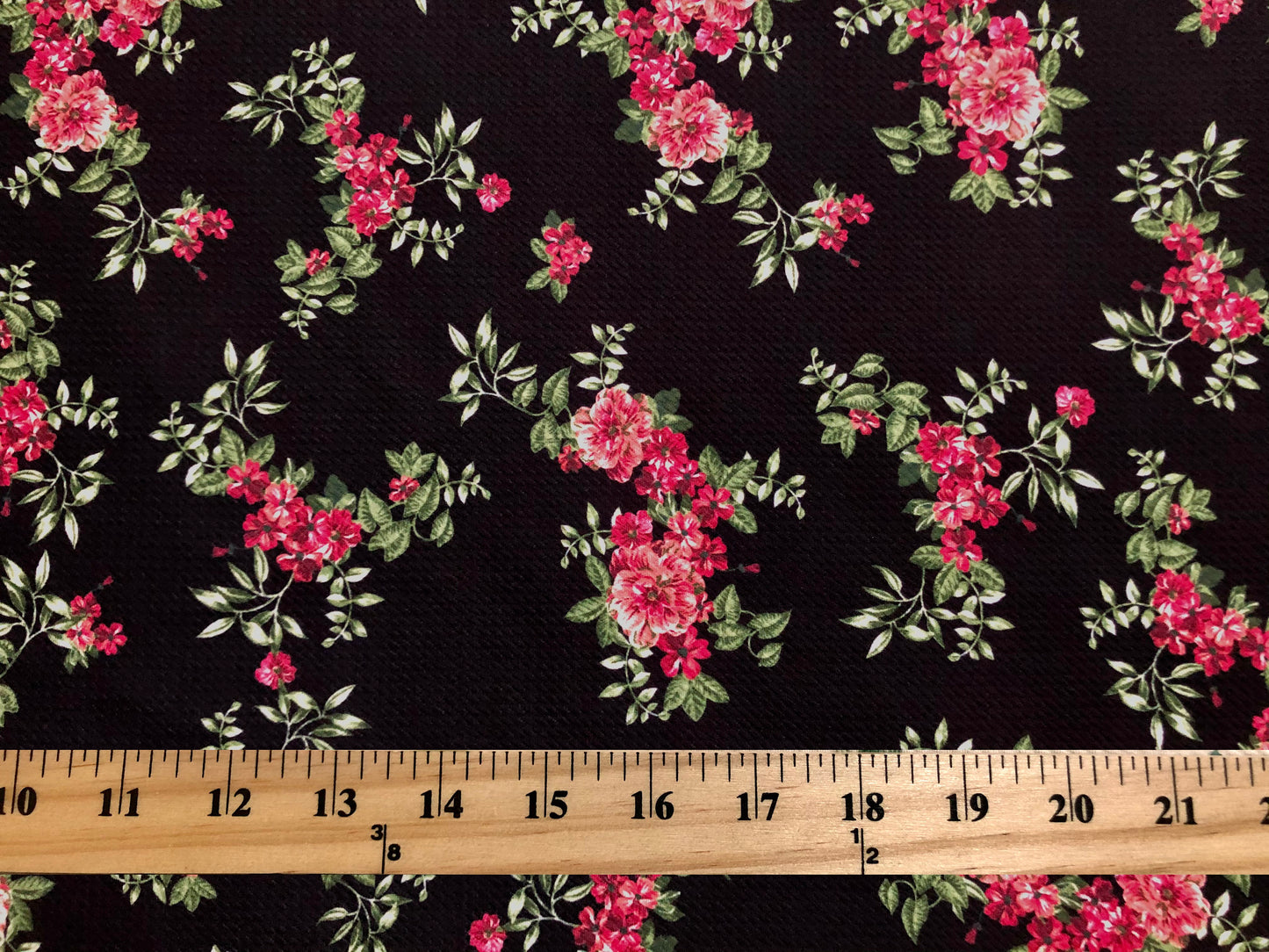Bullet knit Printed Fabric-Black Red Spring Flowers-BPR224-Sold by the Yard