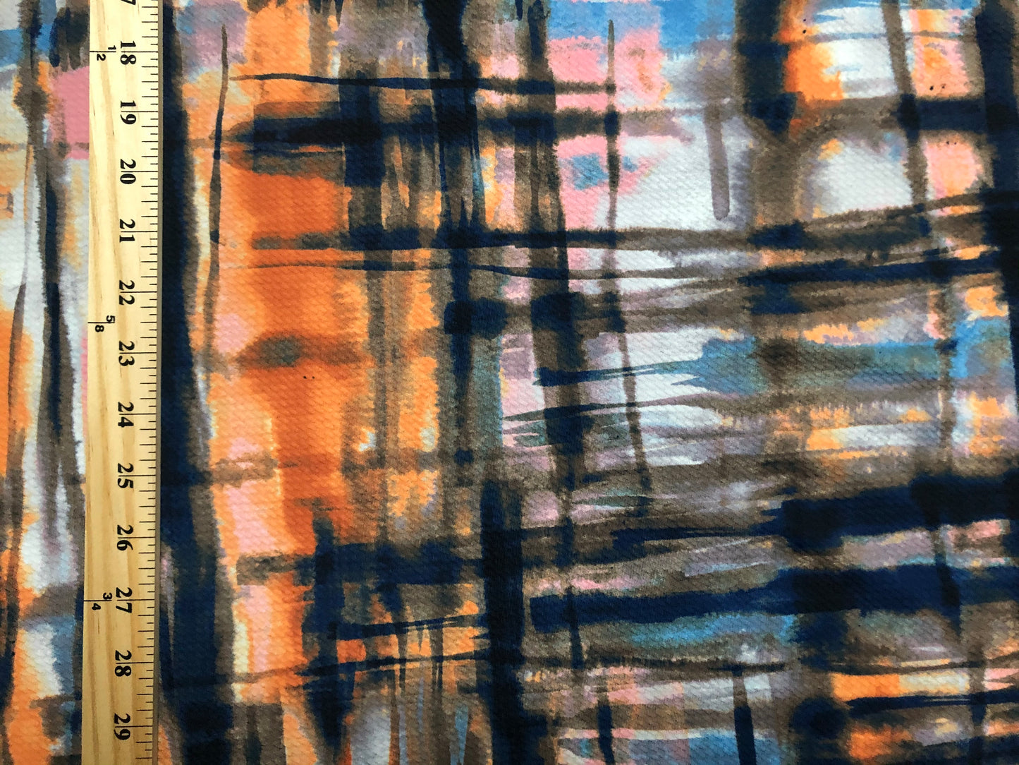 Bullet Knit Fabric – Brushstroke Plaid Print in Orange, Navy, Pink & Blue, 56″ Wide, Sold by the Yard (BPR052)