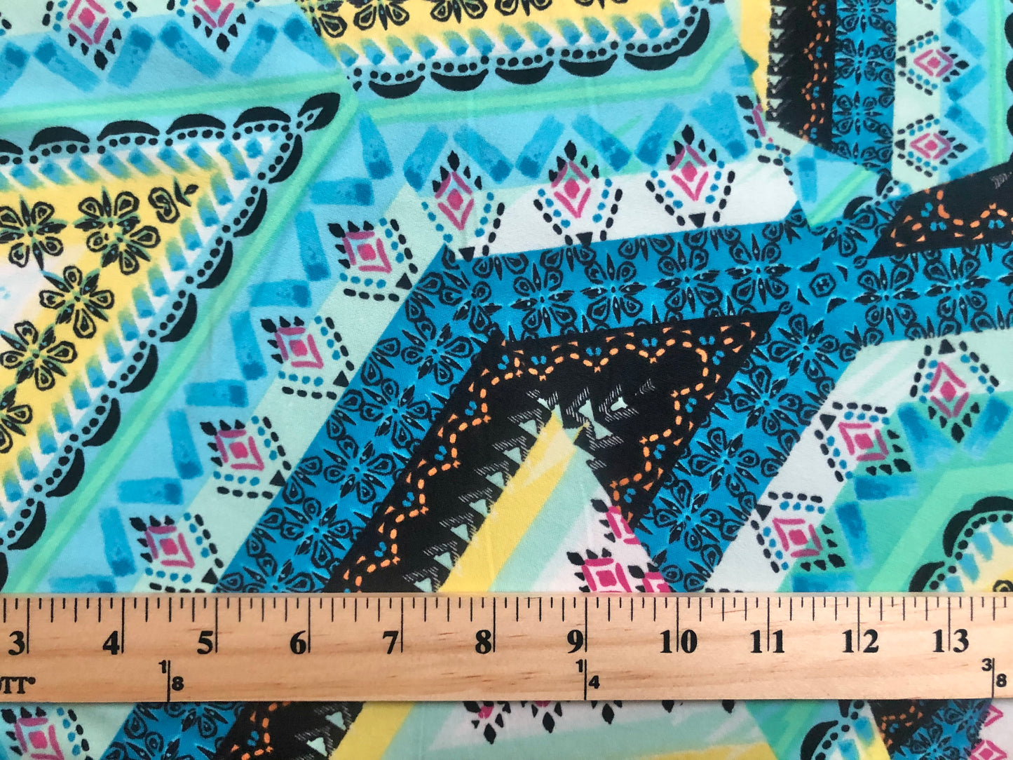 DTY Brushed Fabric-Blue Aqua Yellow Mosaics Collage-DTYBPR290-Sold by the Yard-Jersey Fabric