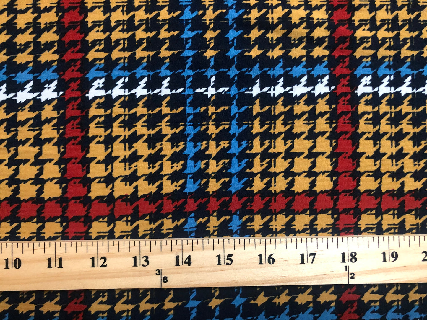 DTY Brushed Fabric-Mustard Red Black Blue Houndstooth-DTYBPR280-Sold by the Yard-Jersey Fabric