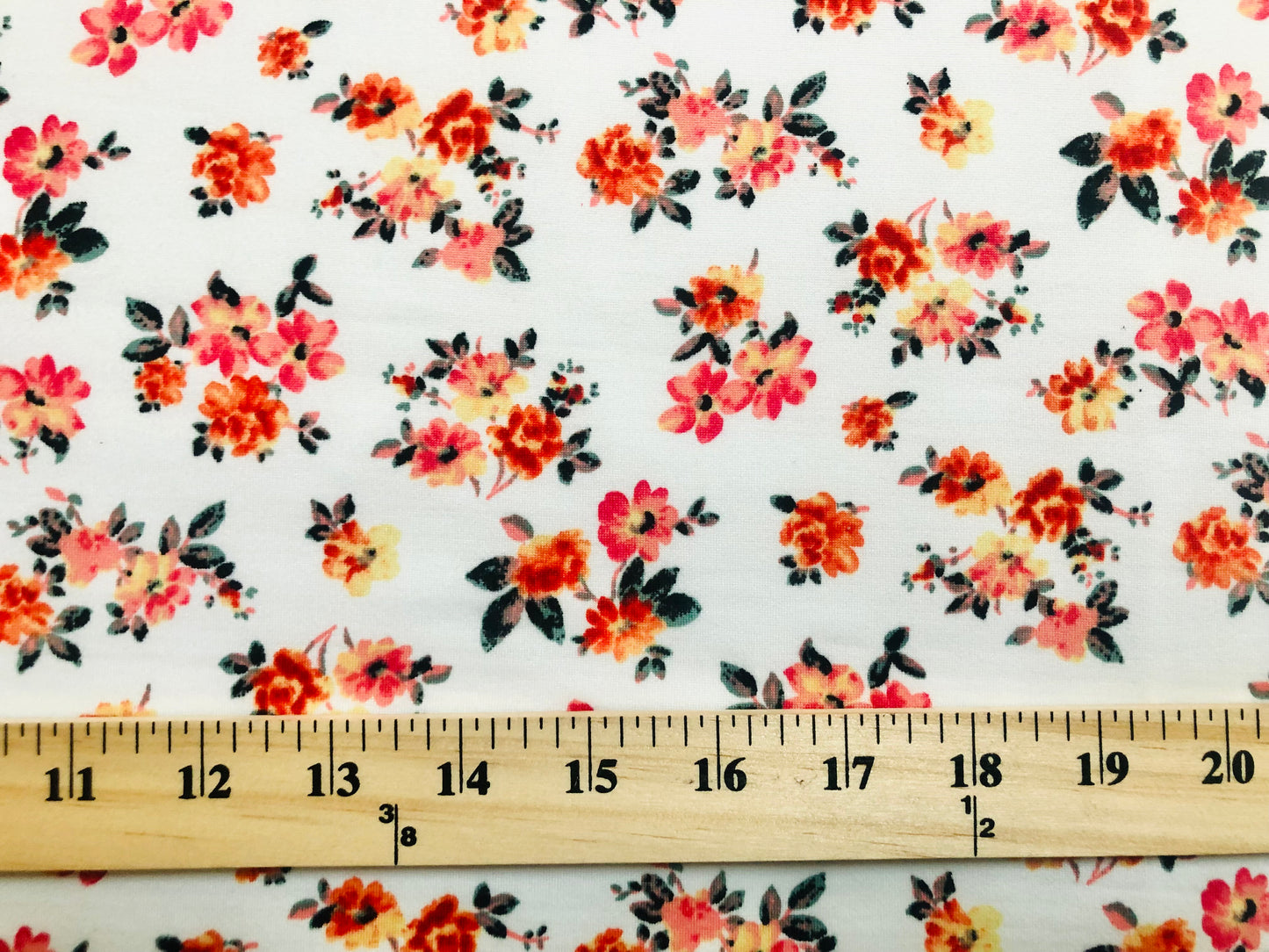 DTY Brushed Fabric-Ivory Orange Yellow Flowers-DTYBPR297-Sold by the Yard-Jersey Fabric