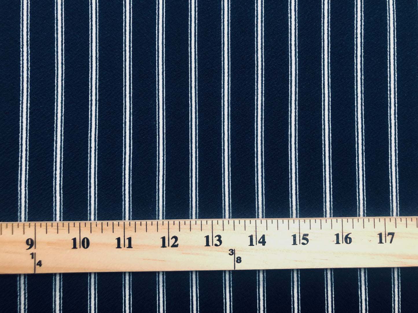 Liverpool Knit — Navy & White Pinstripe — 56″ Wide, 200 GSM, 4-Way Stretch — Sold by the yard (LVPR234)
