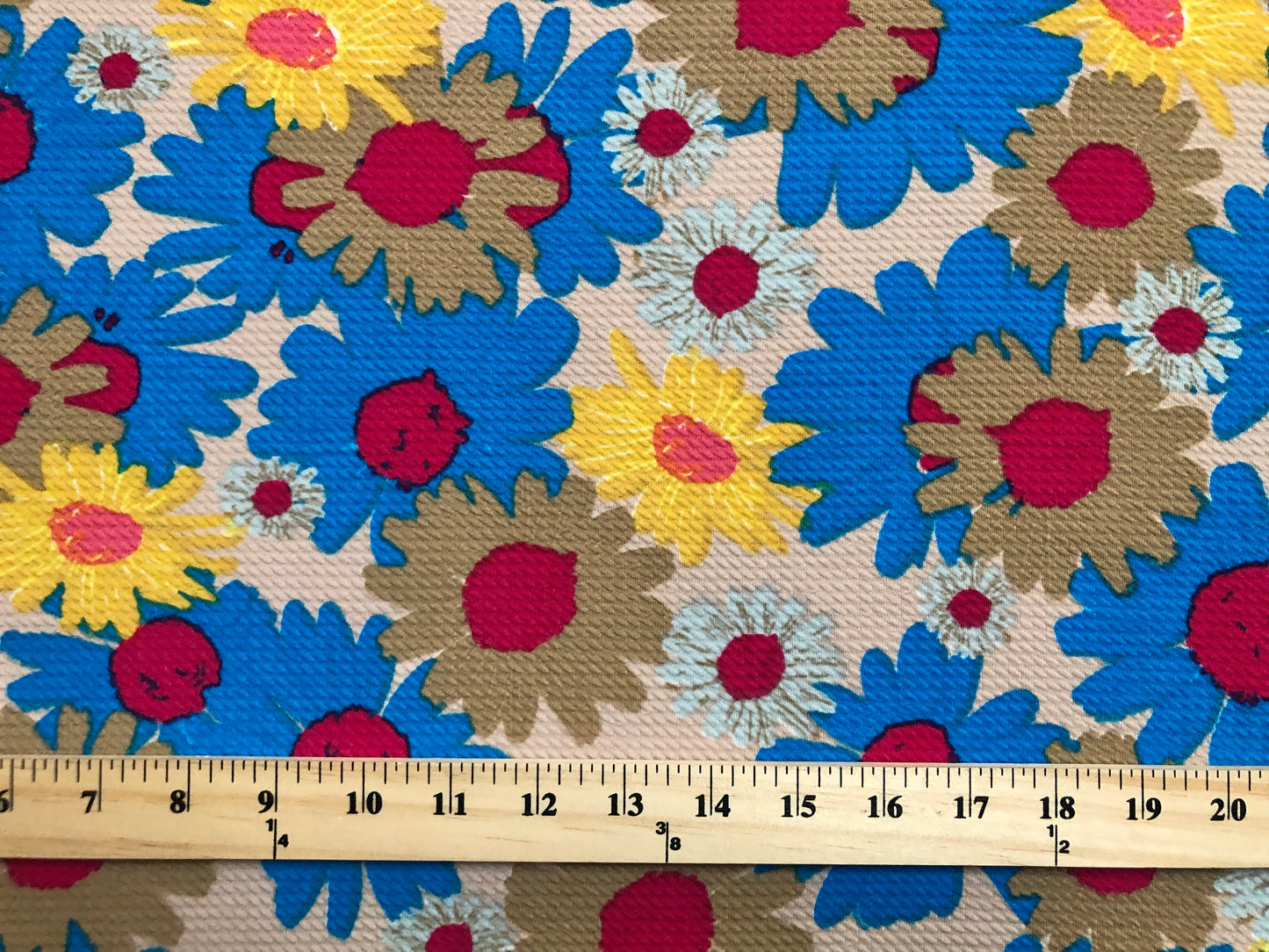 Bullet Knit Printed Fabric-Blue Brown Sunflowers-BPR243-Sold by the Yard