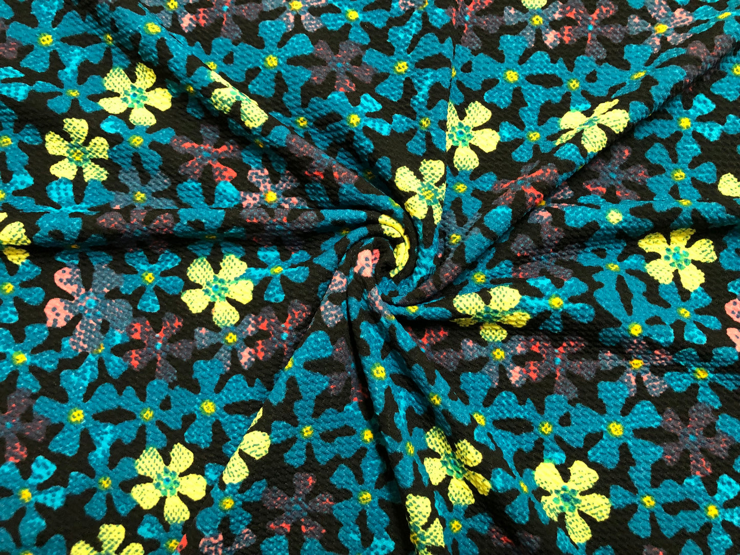 Bullet Knit Printed Fabric-Teal Lime Clover Flowers-BPR244-Sold by the Yard