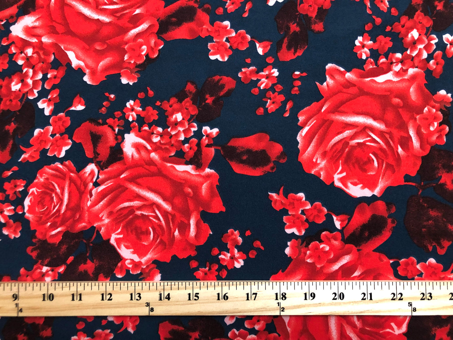 DTY Brushed Fabric-Black Red White Bloomed Roses-DTYBPR304-Sold by the Yard-Jersey Fabric