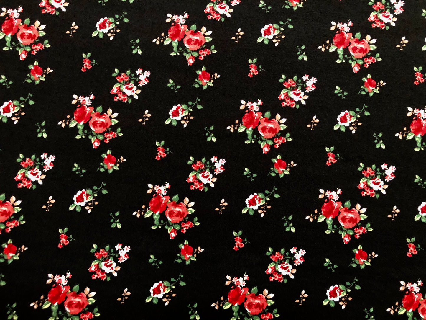 DTY Fabric Brushed-Black Red Green White Roses-DTYBPR306-Sols by the Yard-Jersey Fabric