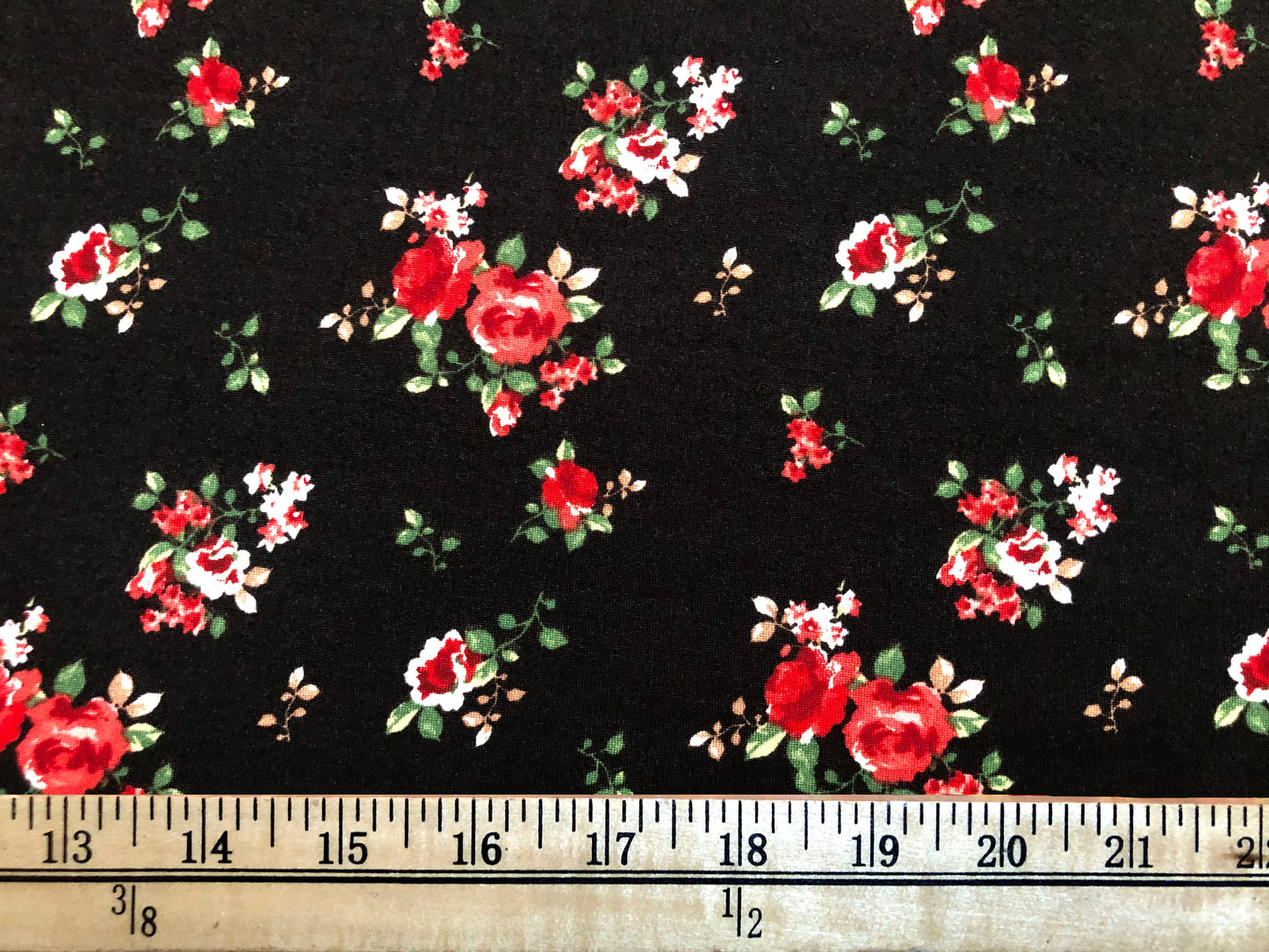 DTY Fabric Brushed-Black Red Green White Roses-DTYBPR306-Sols by the Yard-Jersey Fabric