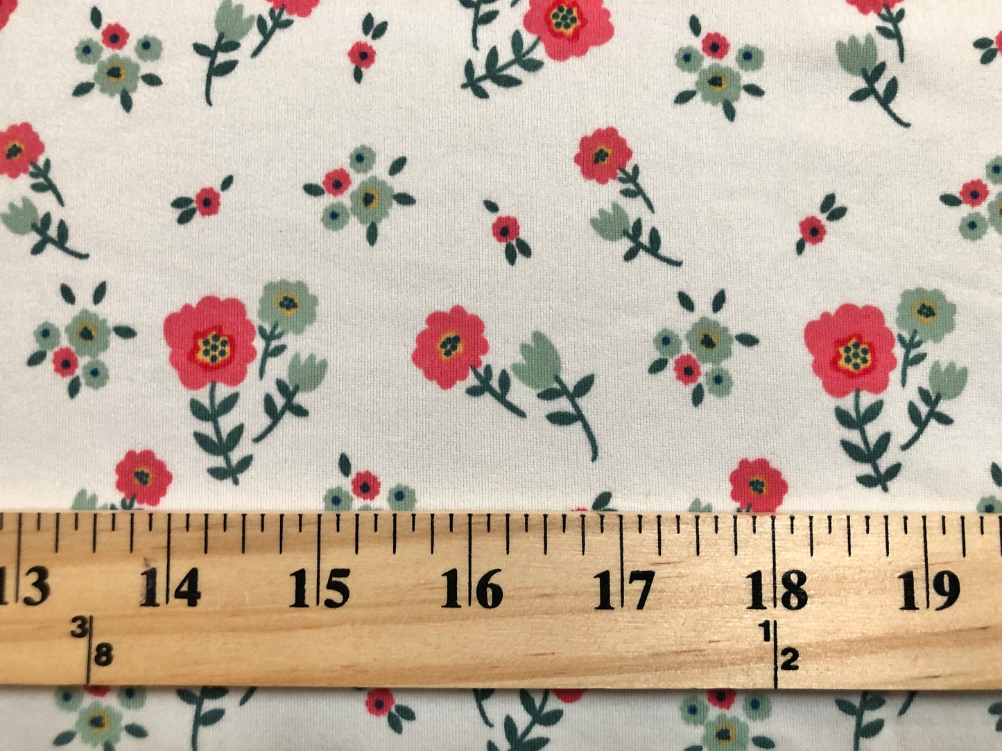 DTY Brushed Fabric-Ivory Raspberry Green Flowers-DTYBPR328-Sold by the Yard-Jersey Fabric