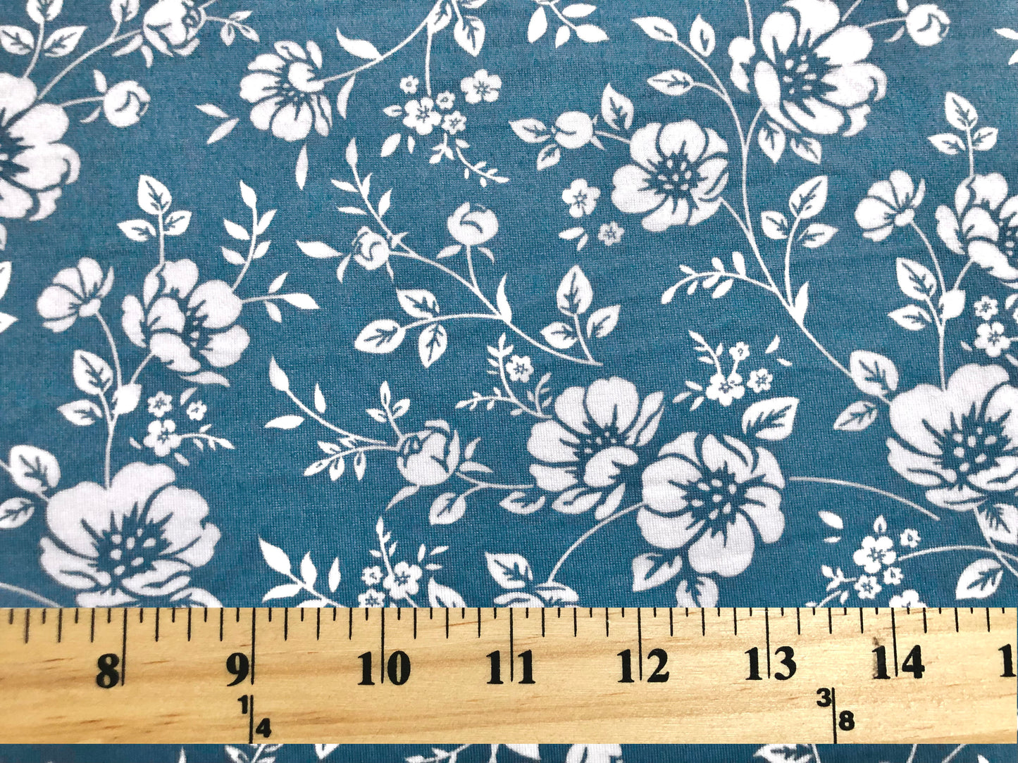 DTY Brushed Fabric-Denim Blue White Flowers-DTYBPR326-Sold by the Yard-Jersey Fabric
