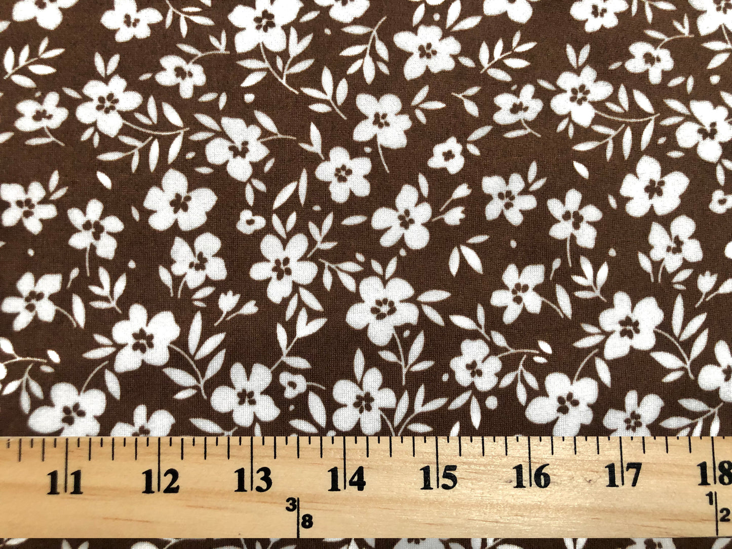 DTY Brushed Fabric-Dark Brown White Flowers-DTYBPR336-Sold by the Yard-Jersey Fabric