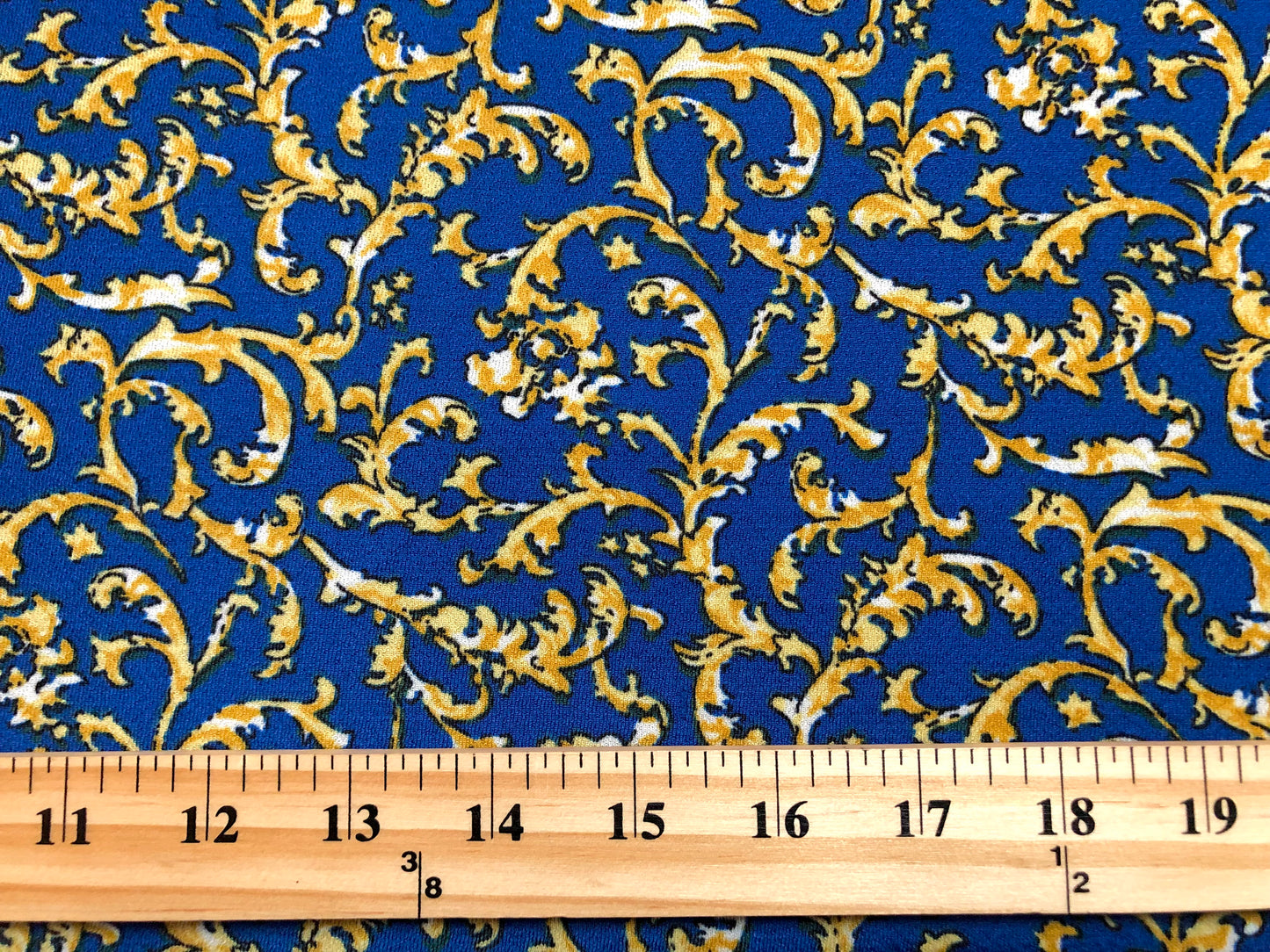 Liverpool Knit — Royal Blue Baroque Scroll — 56″ Wide, 200 GSM, 4-Way Stretch — Sold by the Yard (LVPR242)