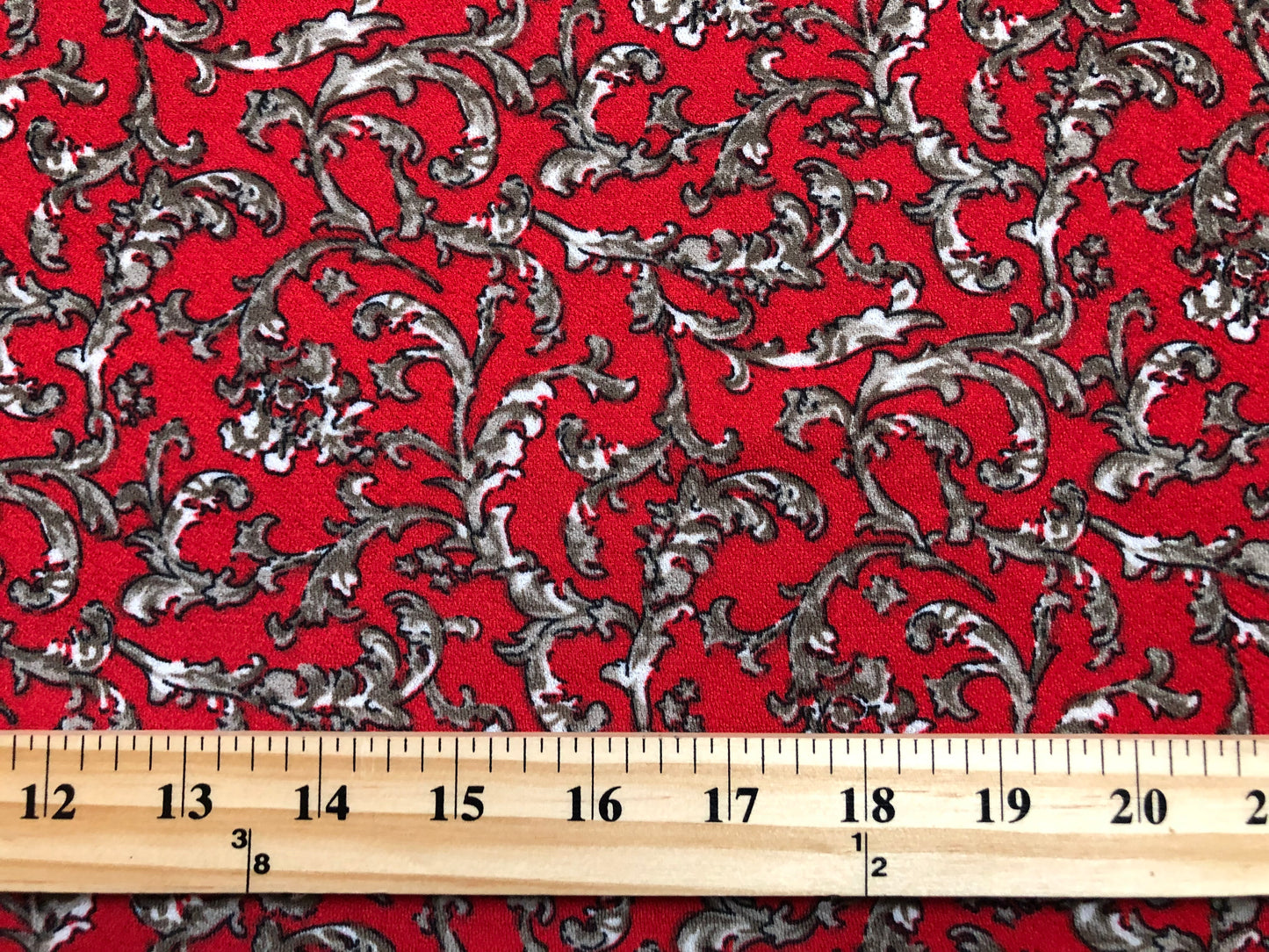 Liverpool Knit — Red Baroque Scroll — 56″ Wide, 200 GSM, 4-Way Stretch — Sold by the Yard (LVPR243)