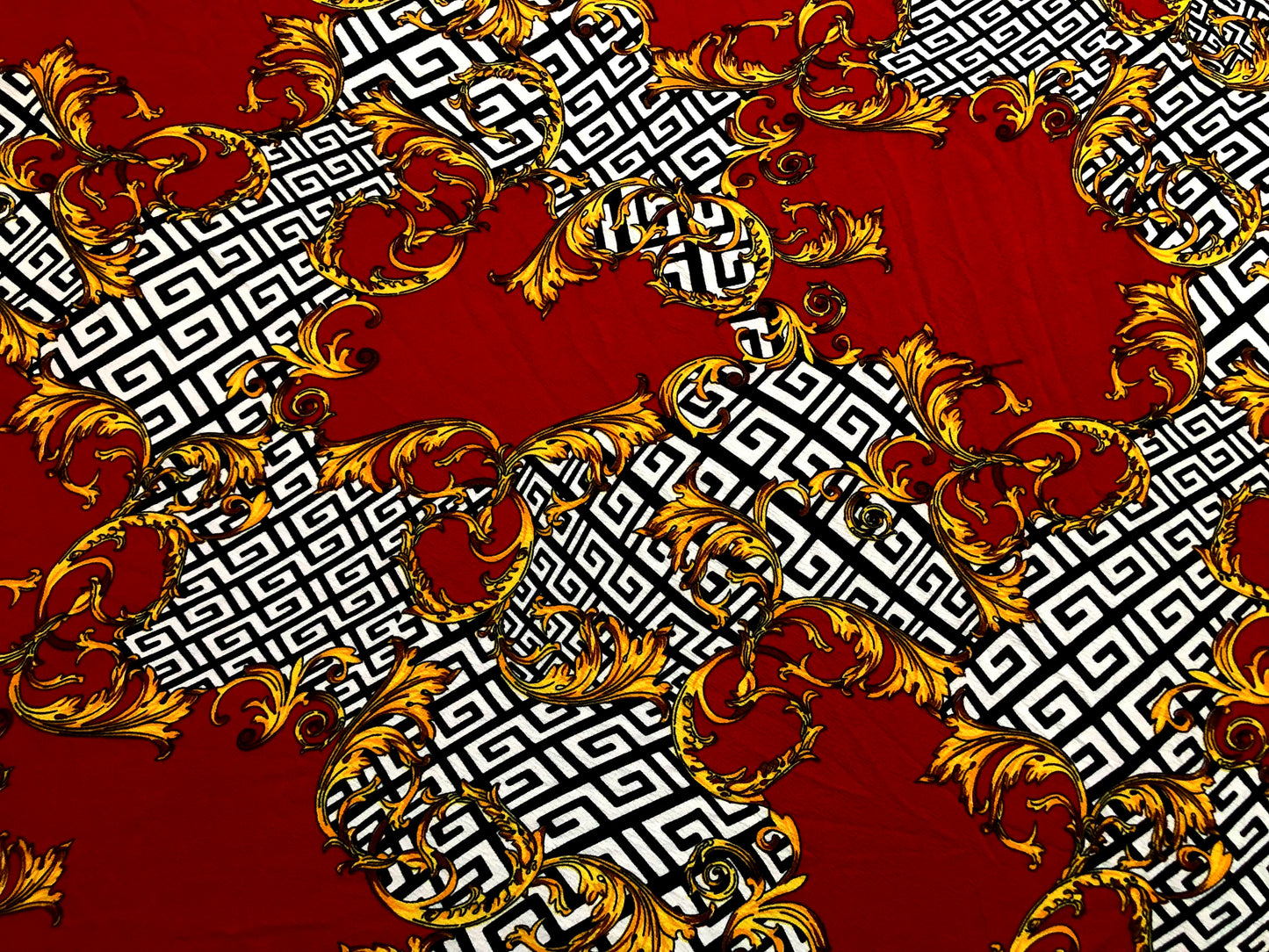 Liverpool Knit Printed Fabric-Red White Gold Damask-LVPR263-Sold by the Yard-Apparel Fabric
