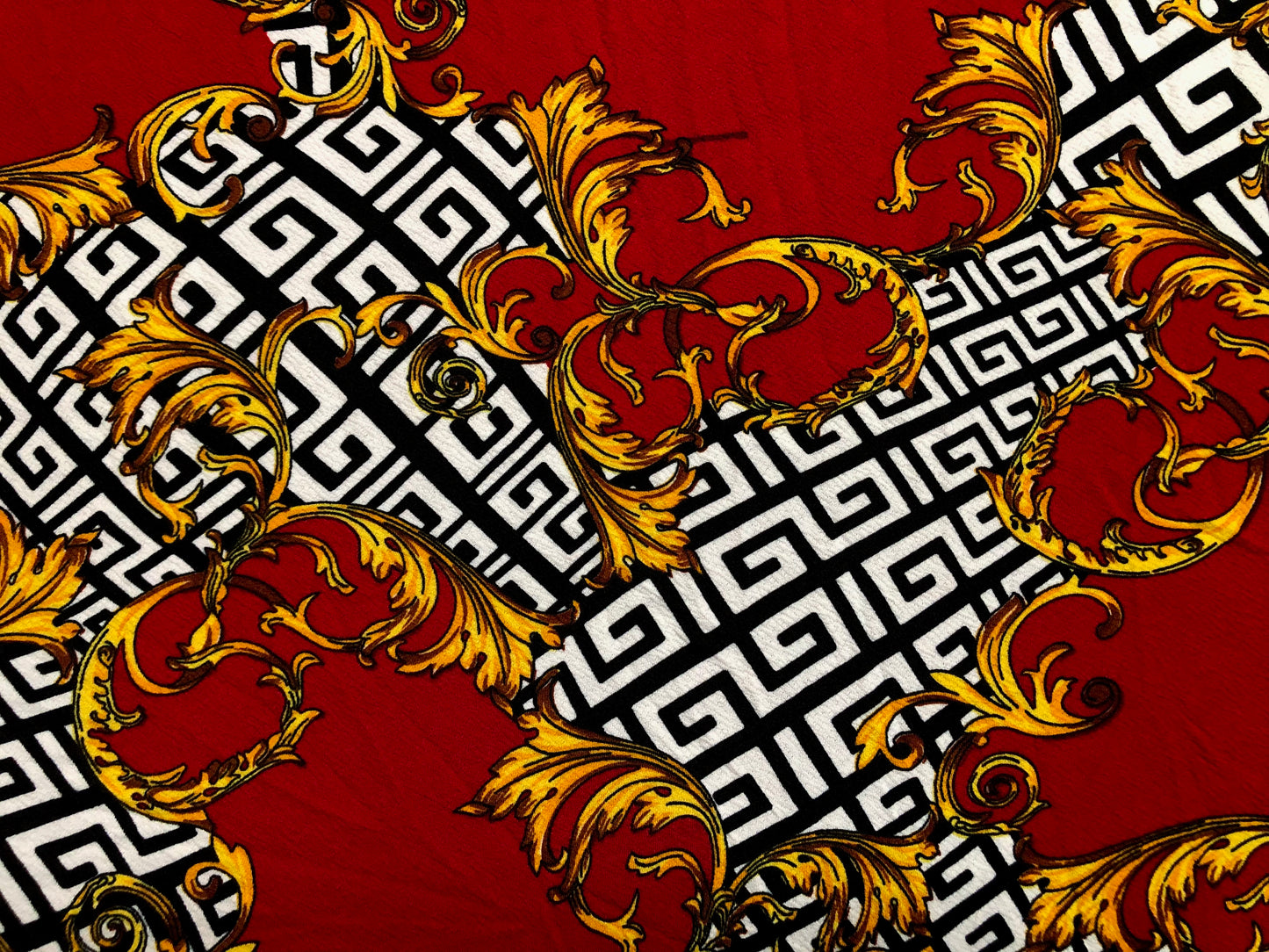 Liverpool Knit Printed Fabric-Red White Gold Damask-LVPR263-Sold by the Yard-Apparel Fabric