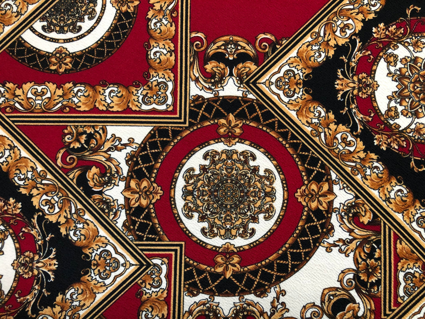 Liverpool Knit Printed Fabric-Red Black Gold Arabic Mosaics-LVPR266-Sold by the Yard-Apparel Fabric