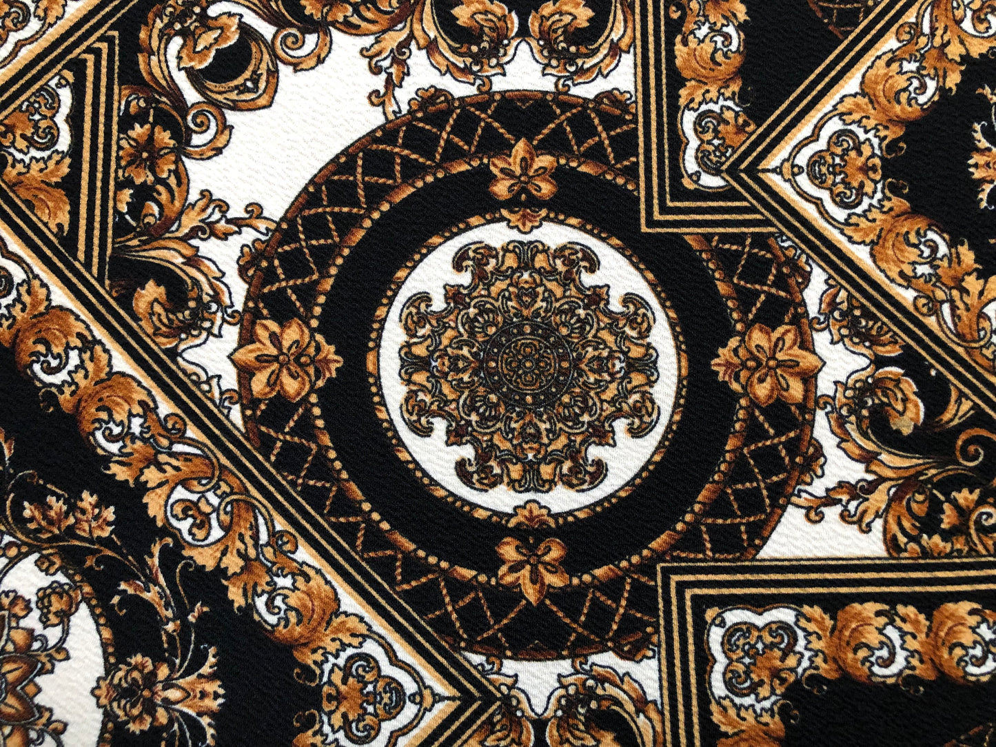 Liverpool Knit Printed Fabric-Black White Gold Arabic Mosaics-LVPR267-Sold by the Yard-Apparel Fabric