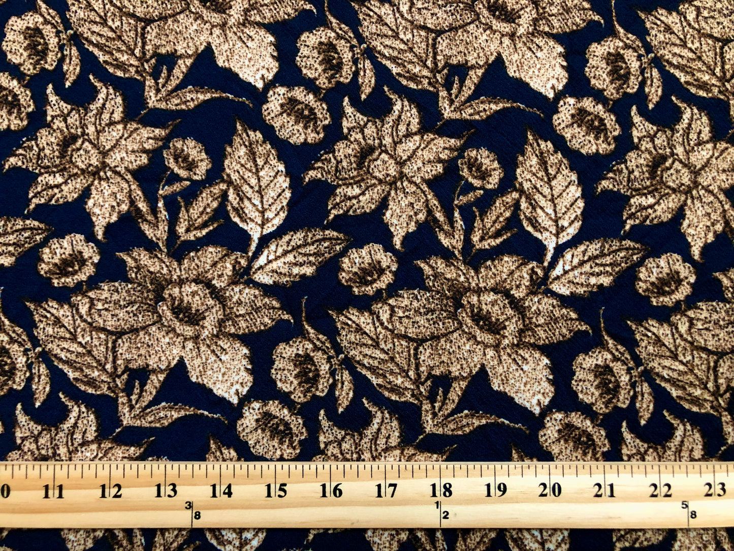 Liverpool Knit Fabric – Navy & Brown Wild Rose Vintage Floral – 4-Way Stretch, 56” Wide, 200 GSM – Sold by the Yard (LVPR259)