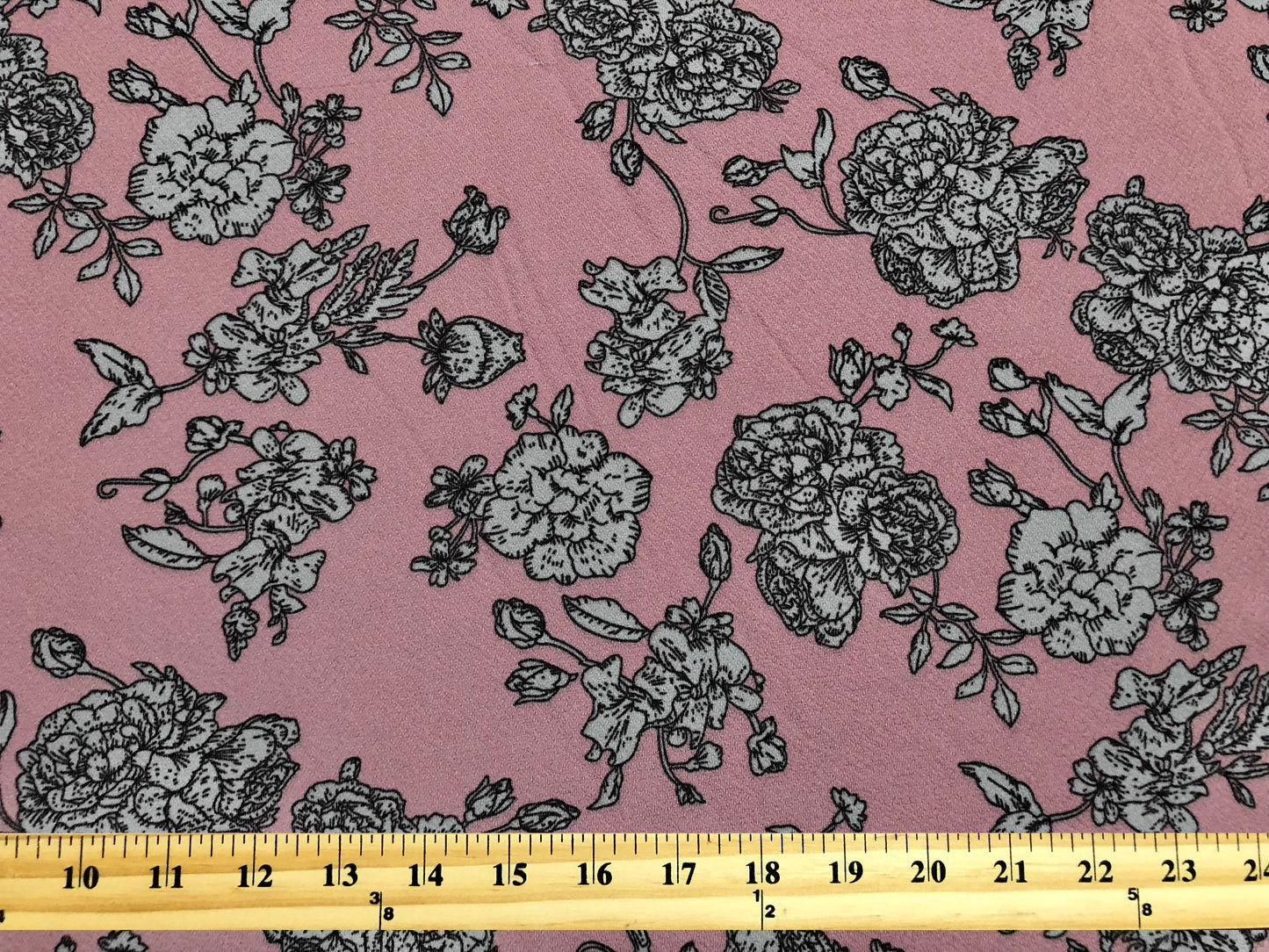 Liverpool Knit Fabric – Pink & Soft Gray Sketch Peony Floral – 4-Way Stretch, 56” Wide, 200 GSM – Sold by the Yard (LVPR260)