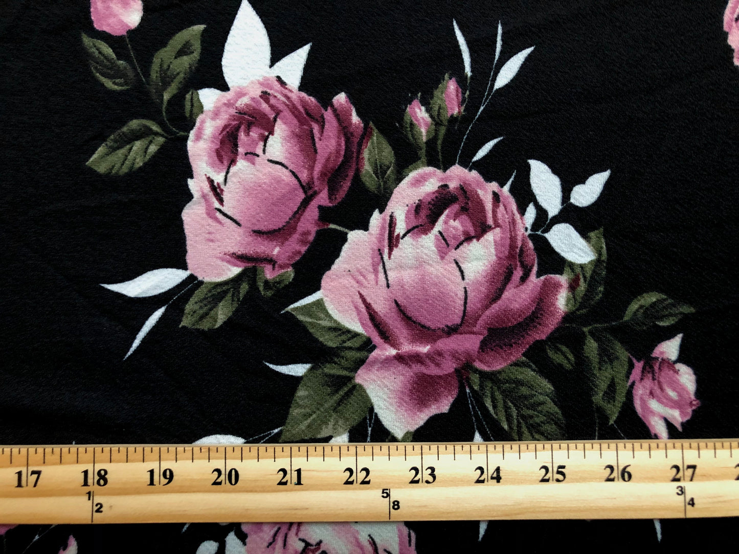 Premium Liverpool Knit Fabric — Pink Peony Bouquet on Black — 4-Way Stretch, 56″ Wide, 200 GSM — Sold by the Yard (LVPR272)