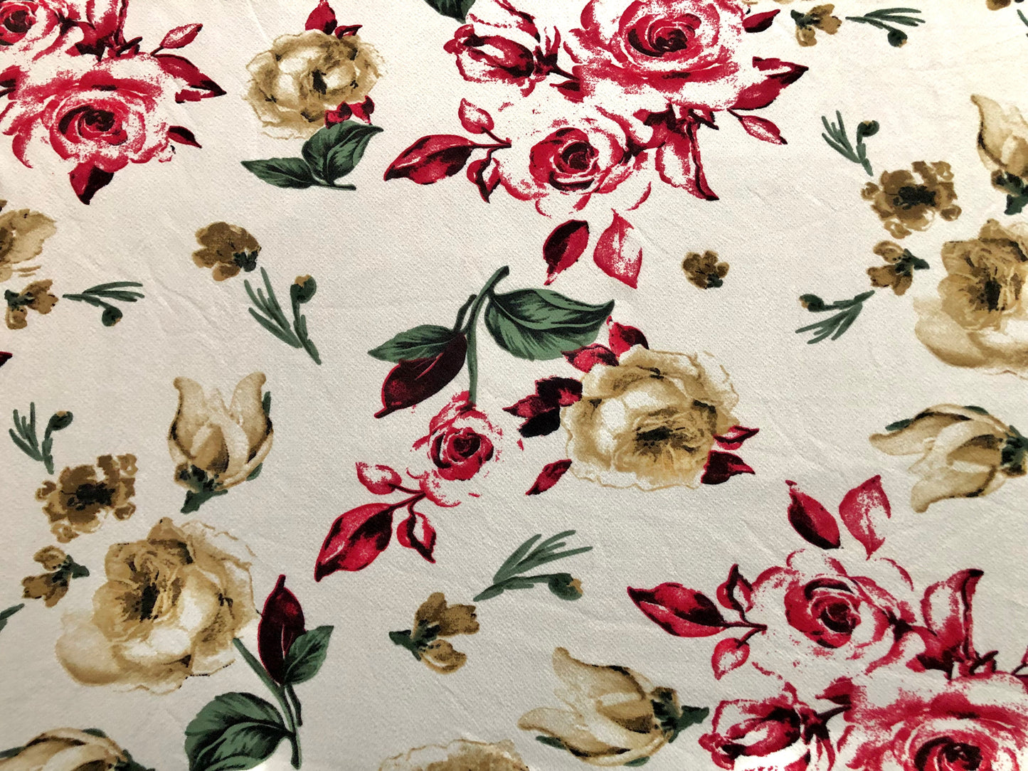 Liverpool Knit Printed Fabric-Vanilla Red Drawn Roses-LVPR269-Sold by the Yard-Apparel Fabric