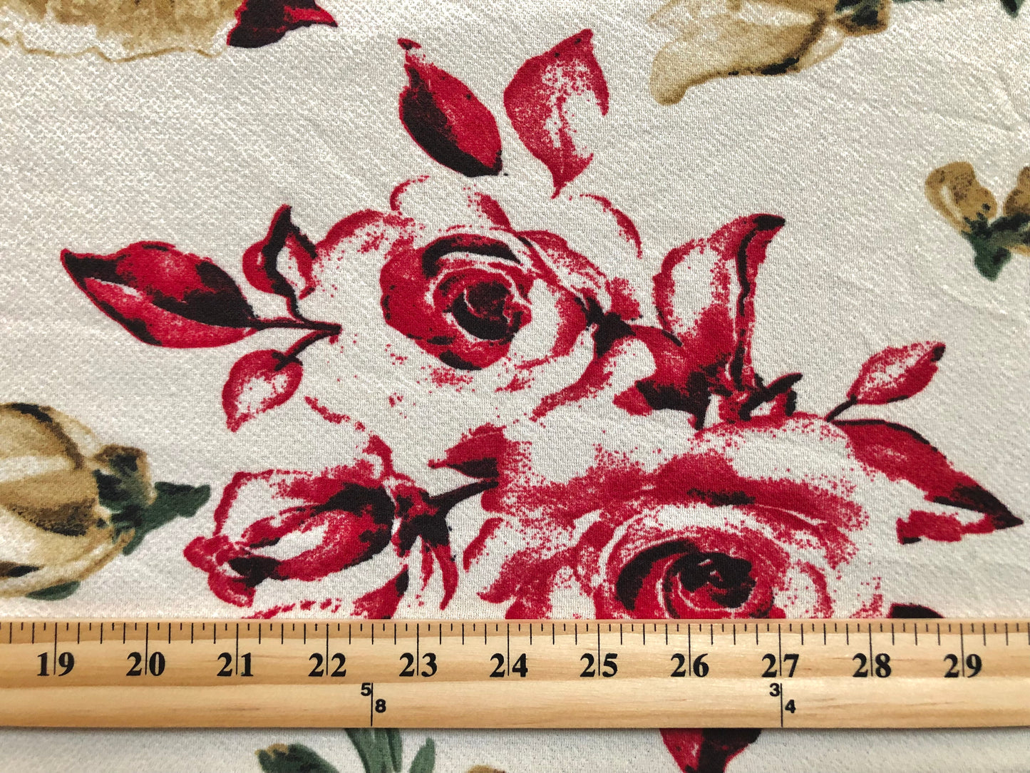 Liverpool Knit Printed Fabric-Vanilla Red Drawn Roses-LVPR269-Sold by the Yard-Apparel Fabric