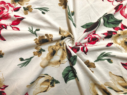 Liverpool Knit Printed Fabric-Vanilla Red Drawn Roses-LVPR269-Sold by the Yard-Apparel Fabric