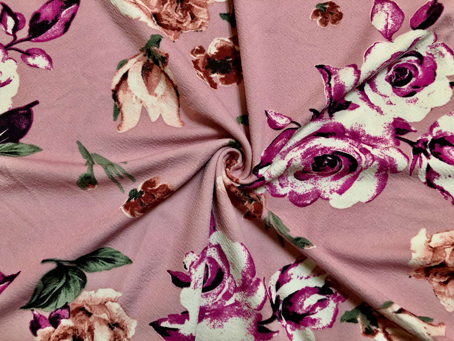 Liverpool Knit Printed Fabric-Pink Magenta Drawn Roses-LVPR270-Sold by the Yard-Apparel Fabric