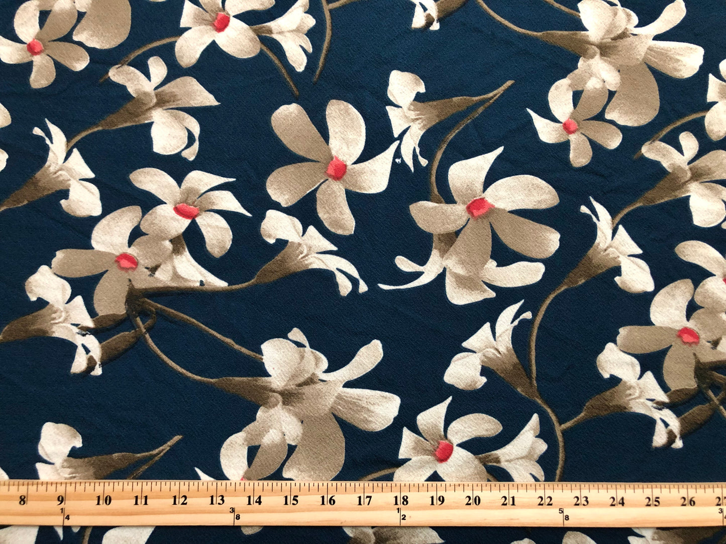 Liverpool Knit Printed Fabric-Teal Brown Flowers-LVPR266-Sold by the Yard-Apparel Fabric