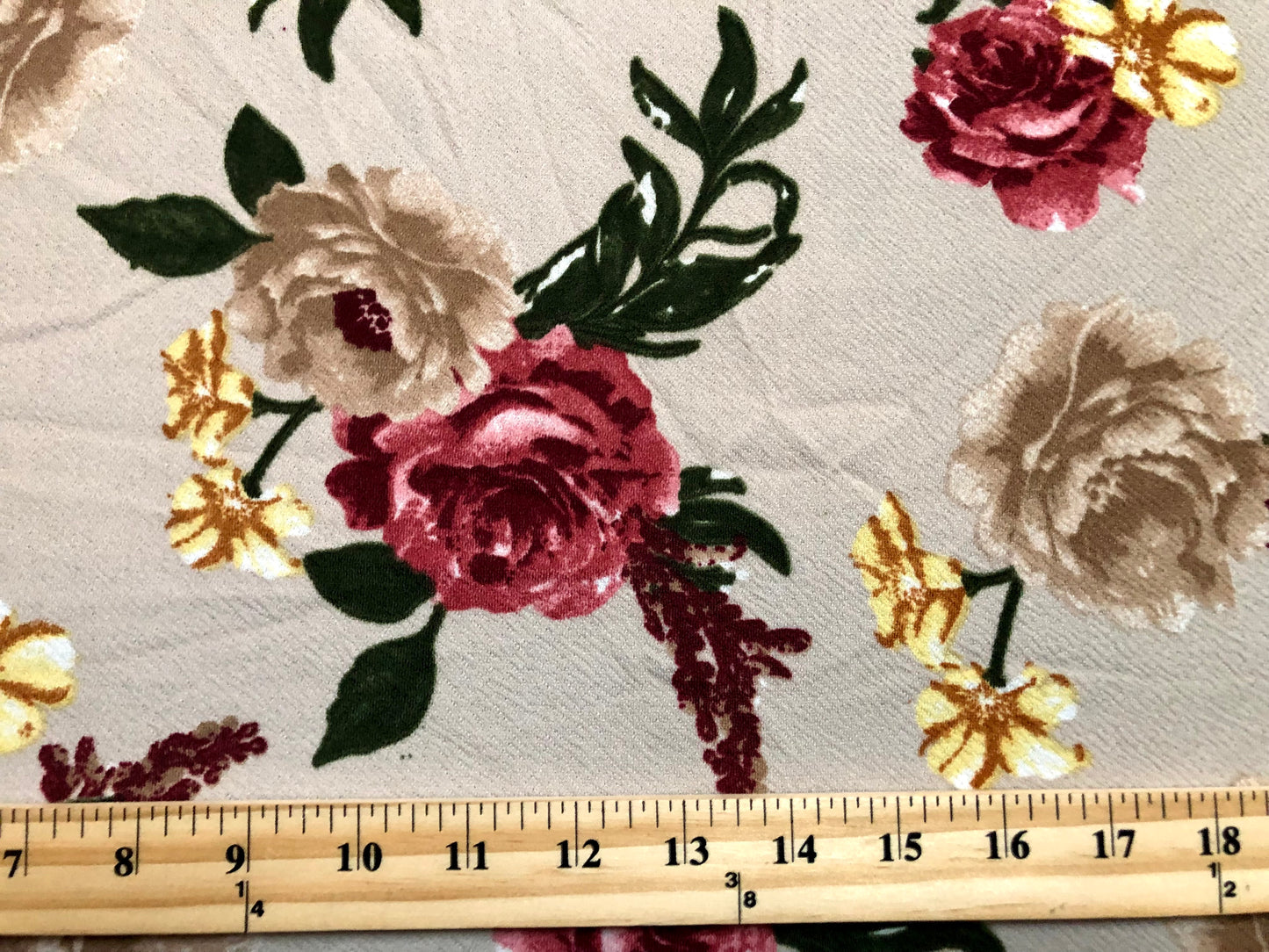 Liverpool Knit Printed Fabric-Beige Brown Red Roses-LVPR277-Sold by the Yard-Apparel Fabric