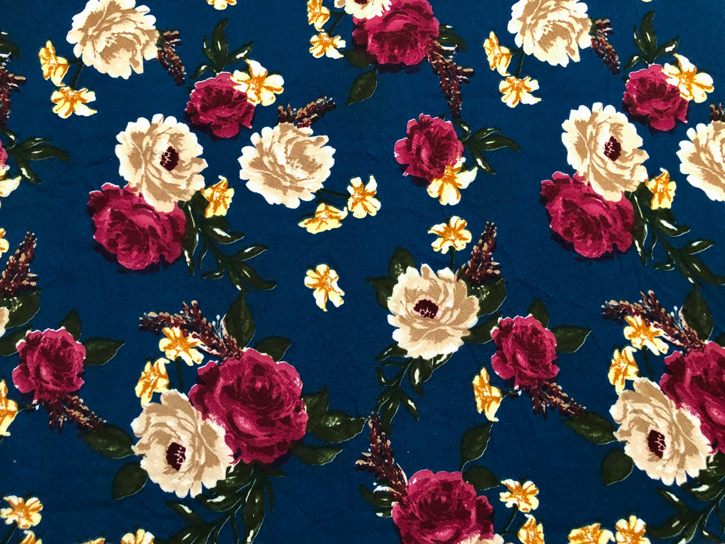 Liverpool Knit Printed Fabric-Dark Teal Purple Roses-LVPR278-Sold by the Yard-Apparel Fabric