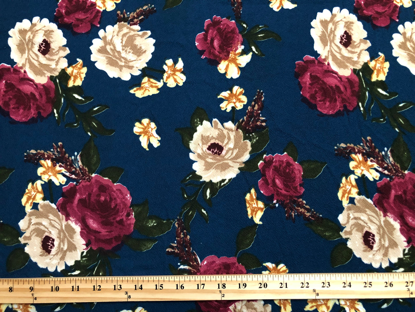 Liverpool Knit Printed Fabric-Dark Teal Purple Roses-LVPR278-Sold by the Yard-Apparel Fabric