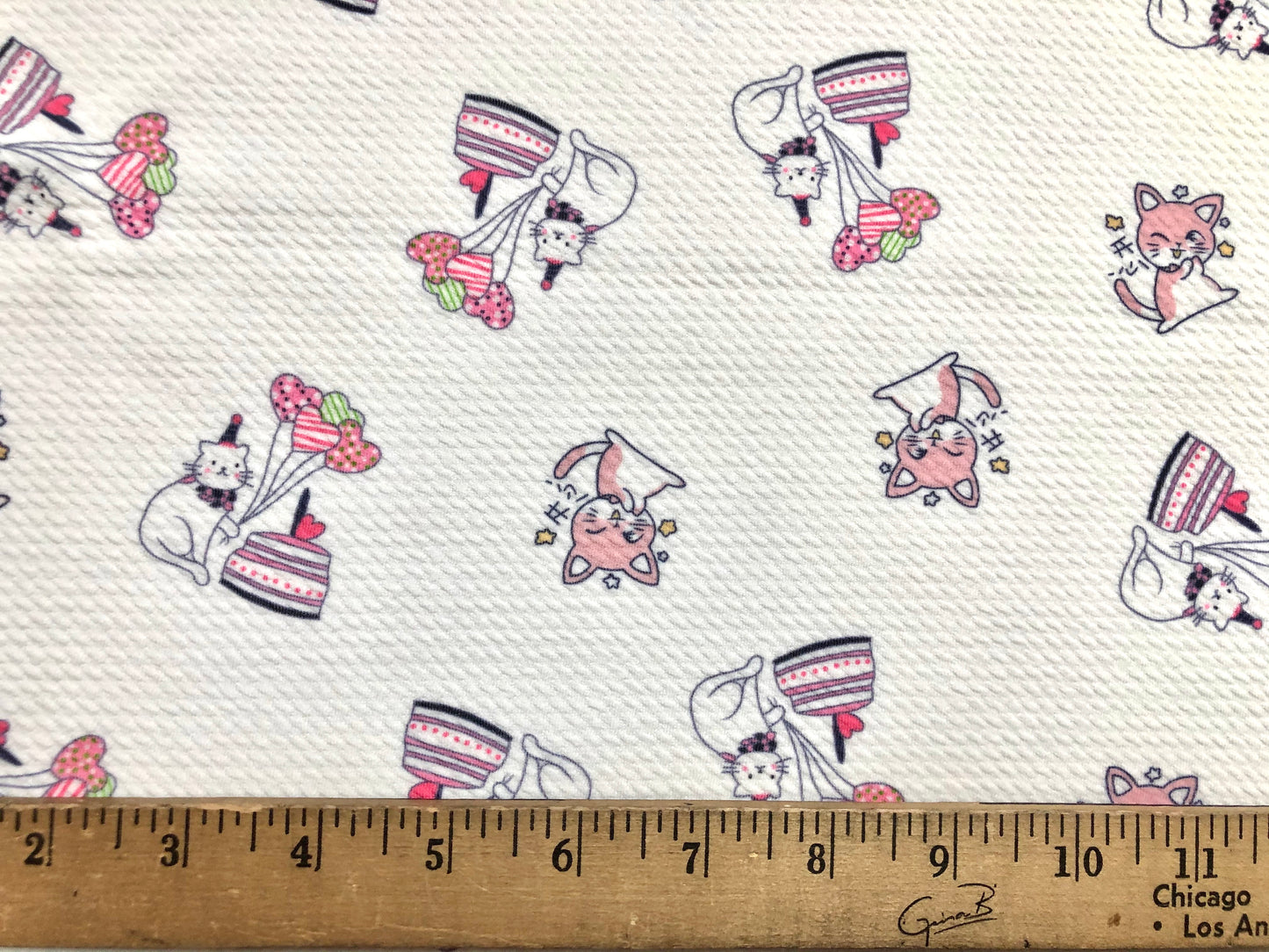Bullet Knit Fabric - Ivory Mauve Cats Party Print, 56″ Wide, Sold by the Yard (BPR003)