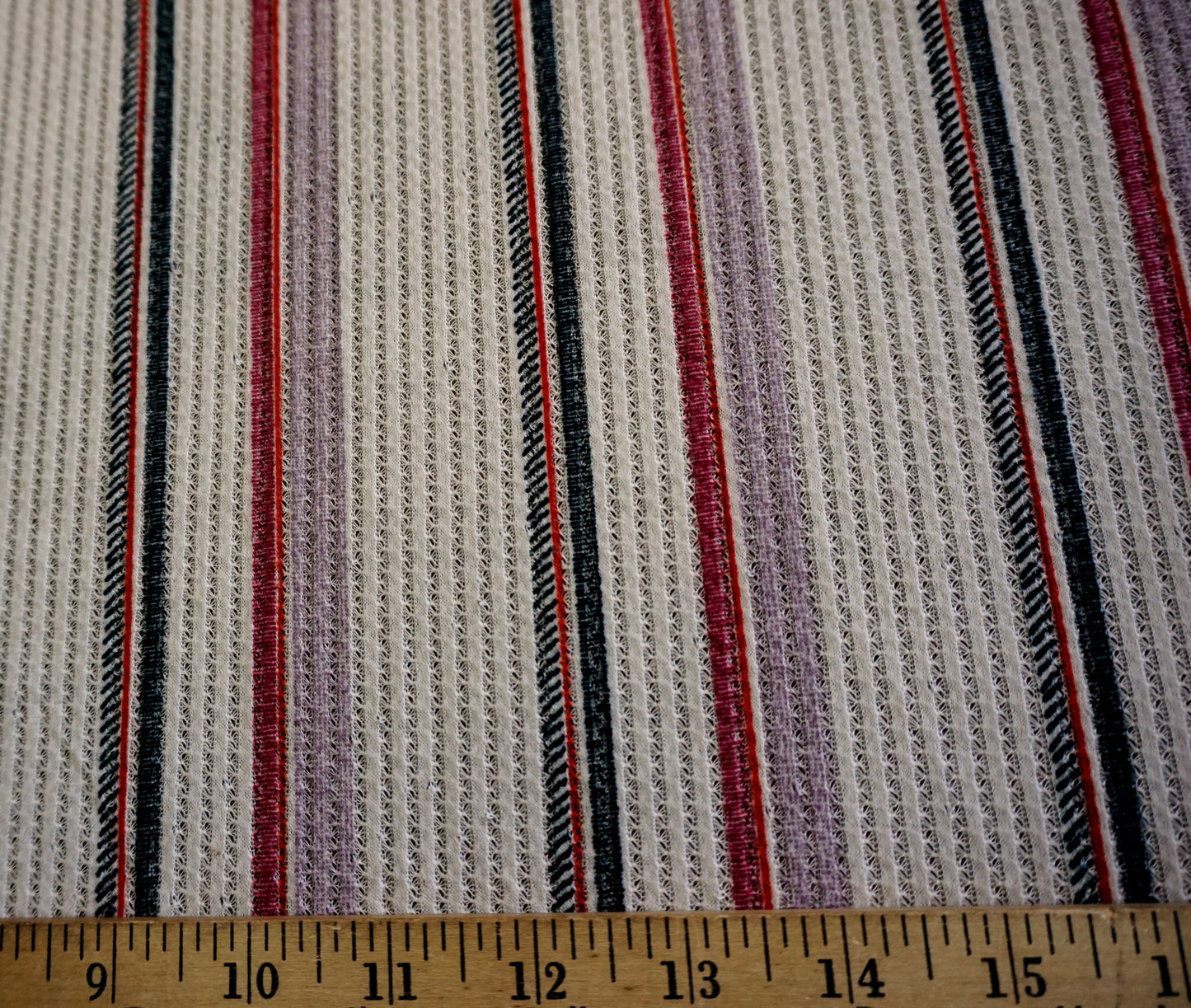 Lightweight Striped Baby Waffle – Ultra Cozy – Ivory/Red/Purple/Navy, 55″ Wide, 65% Polyester 33% Cotton 2% Spandex – Sold by the Yard (HWPR01)
