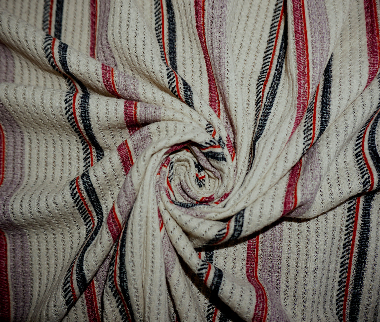 Lightweight Striped Baby Waffle – Ultra Cozy – Ivory/Red/Purple/Navy, 55″ Wide, 65% Polyester 33% Cotton 2% Spandex – Sold by the Yard (HWPR01)