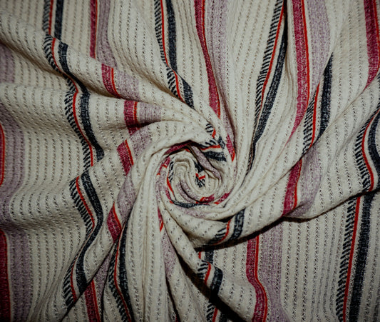 Lightweight Striped Baby Waffle – Ultra Cozy – Ivory/Red/Purple/Navy, 55″ Wide, 65% Polyester 33% Cotton 2% Spandex – Sold by the Yard (HWPR01)