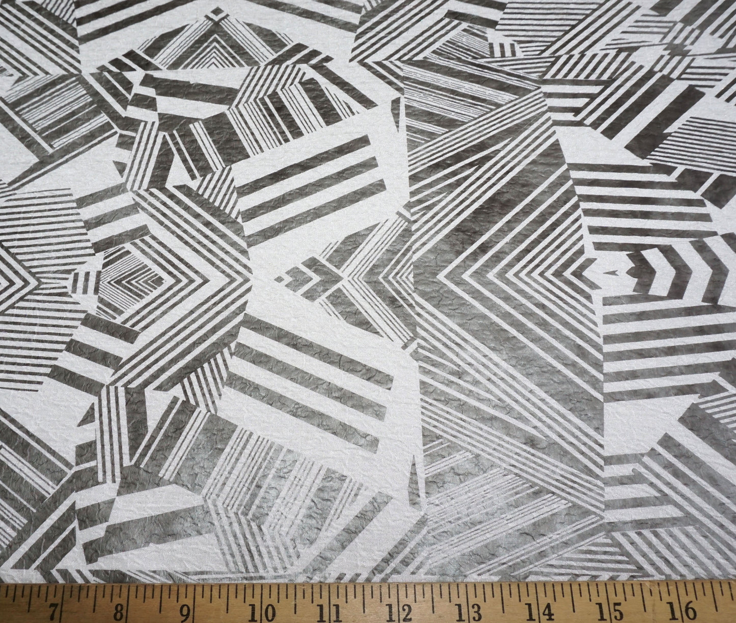 Liverpool Knit – Ivory & Silver Metallic Foil Geometric – 4-Way Stretch, 52″ Wide, 200 GSM – Sold by the Yard (LVPRF001)