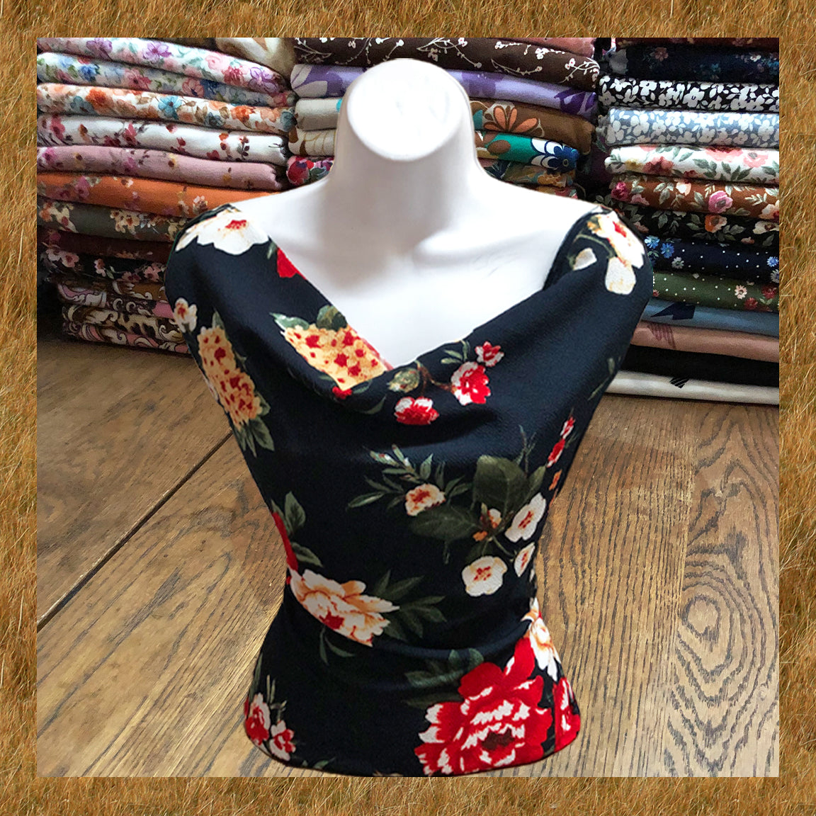 Liverpool Print Fabric-Navy Blue Red Mustard Ivory Flowers-LVPR306-Sold by the Yard-Apparel Fabric