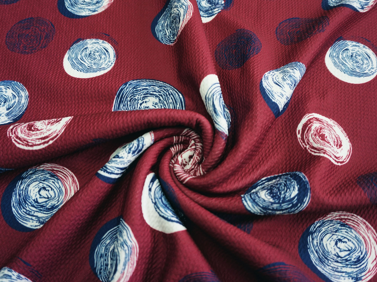 Bullet Knit Fabric - Burgundy White Blue Fingerprints Print, 56″ Wide, Sold by the Yard (BPR086)
