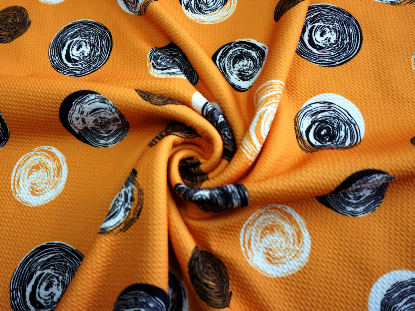 Bullet Knit Printed Fabric-Mustard White Black Fingerprints-BPR069-Sold by the Yard