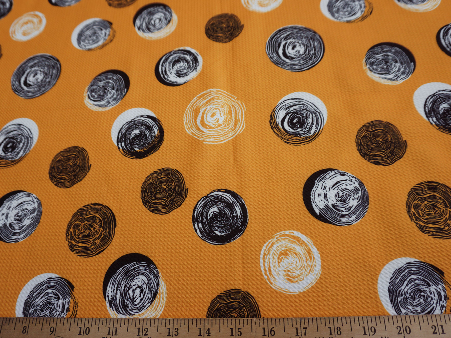 Bullet Knit Fabric - Mustard White Black Fingerprints Print, 56″ Wide, Sold by the Yard (BPR069)
