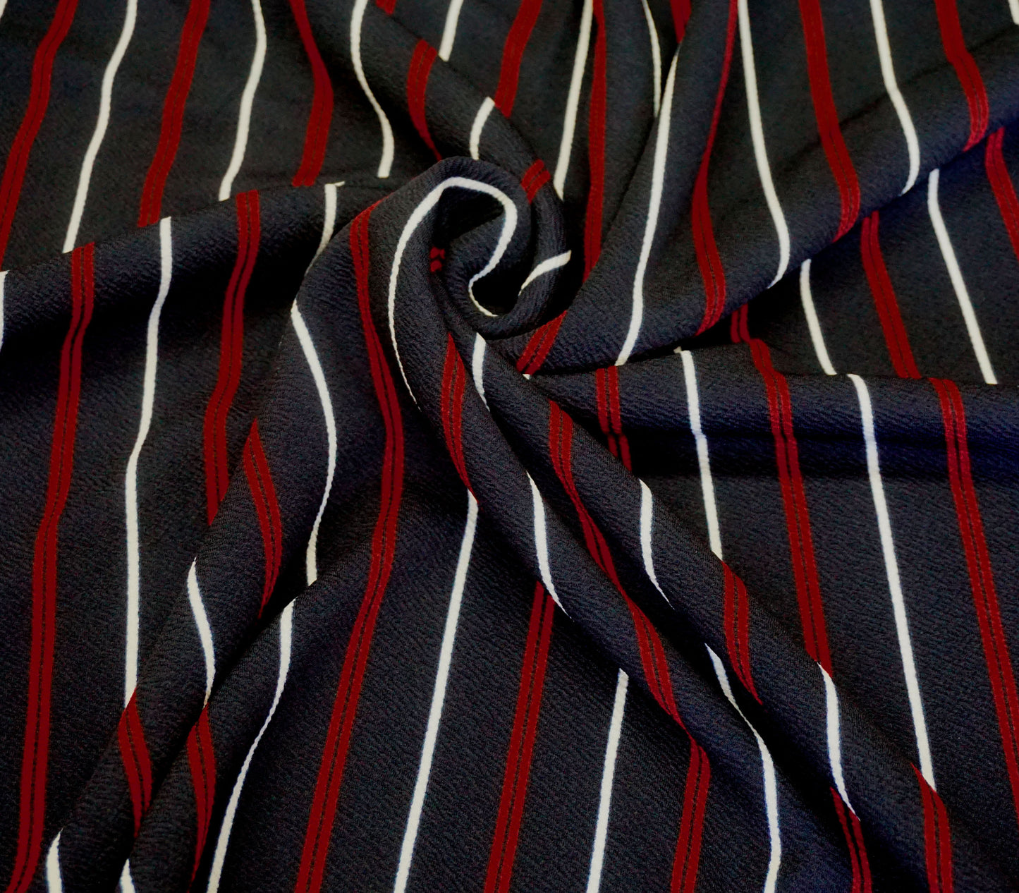 Liverpool Knit Printed Fabric-Navy Blue Red White Stripes-LVPR101-Sold by the Yard-Apparel Fabric
