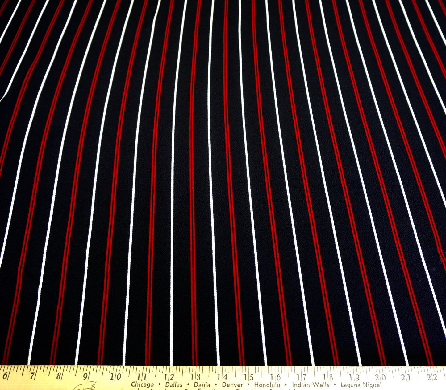 Liverpool Knit – Red/White/Navy Pinstripe – 4-Way Stretch, 56″ Wide, 200 GSM – Sold by the Yard (LVPR101)