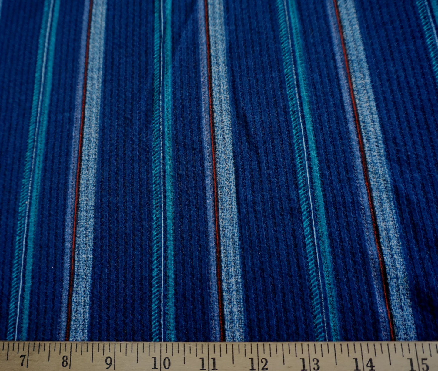 Lightweight Navy/Teal Striped Baby Waffle – Soft, Breathable Cotton-Blend, 58″ Wide, 65/33/2 Stretch – Sold by the Yard (HWPR02)