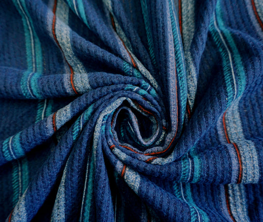 Lightweight Navy/Teal Striped Baby Waffle – Soft, Breathable Cotton-Blend, 58″ Wide, 65/33/2 Stretch – Sold by the Yard (HWPR02)