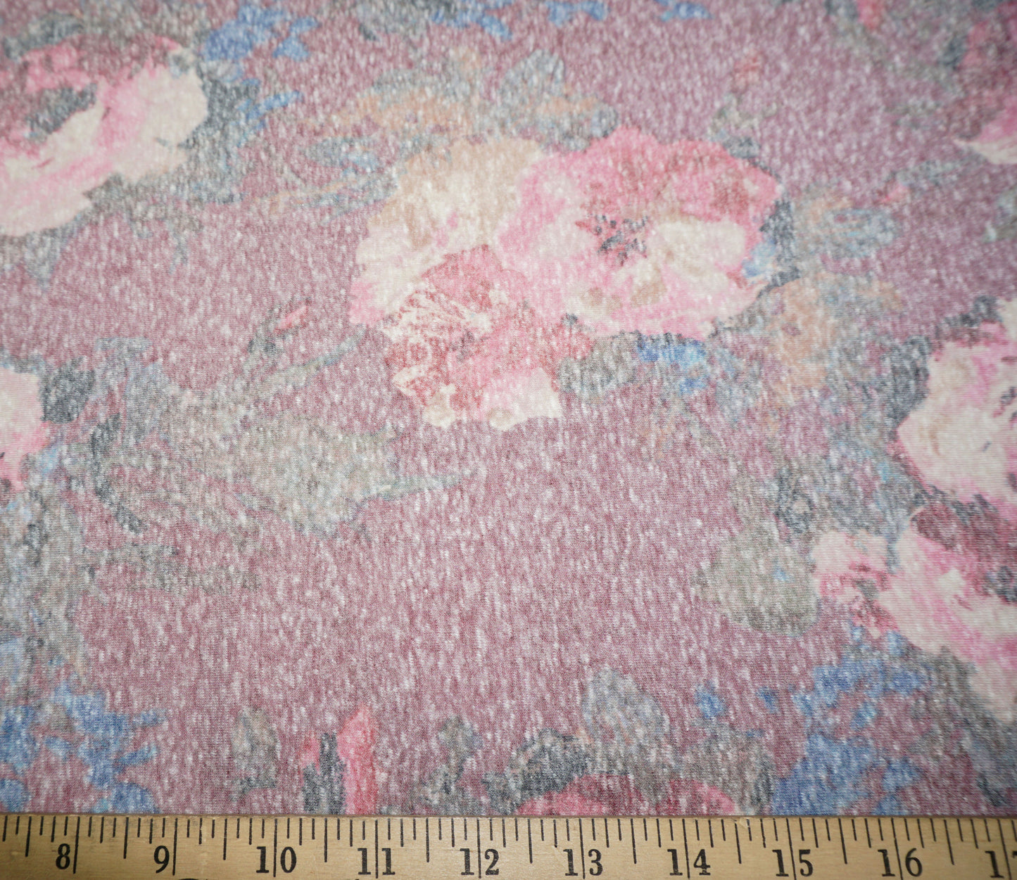 Dusty Rose Pink-Blue Floral Jersey Knit Fabric – Poly Rayon Spandex Blend – 65% Polyester / 32% Rayon / 3% Spandex – 58″ Wide – Sold by the Yard (PRSXPR017)