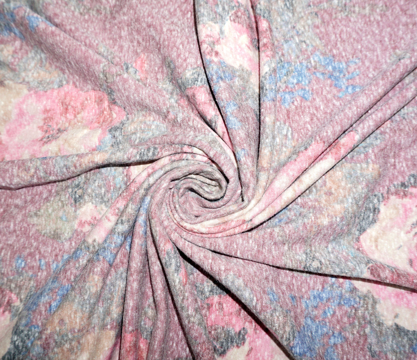 Dusty Rose Pink-Blue Floral Jersey Knit Fabric – Poly Rayon Spandex Blend – 65% Polyester / 32% Rayon / 3% Spandex – 58″ Wide – Sold by the Yard (PRSXPR017)